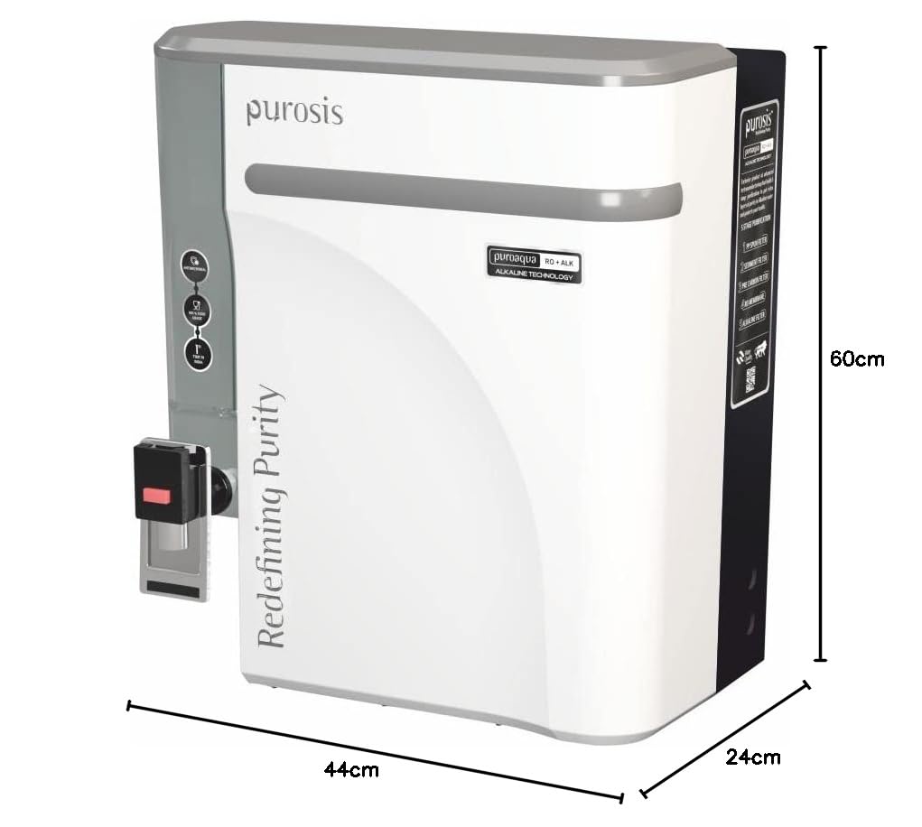 Purosis  Reverse Osmosis (RO) + Alkaline (ALK) Apple White Plastic (9 LTR) Water Purifier, Water Purification, Suitable For Borewell, Tanker, Municipal Water (Apple White)