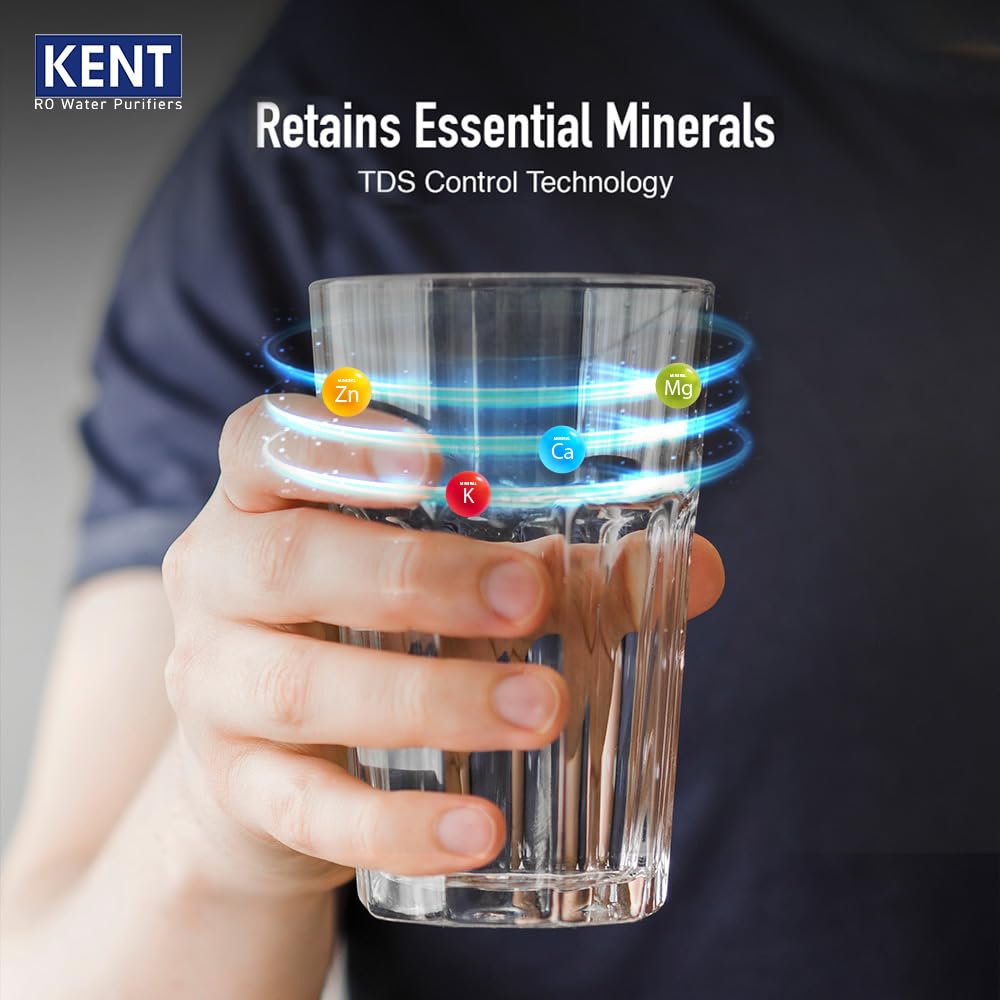 KENT Sapphire RO Water Purifier|RO+UF+Inline UV+Alkaline+TDS Control+UV LED in Tank | Fully Automatic On & OFF Operation|.0001 Micron RO Membrane|20 LPH| 8L