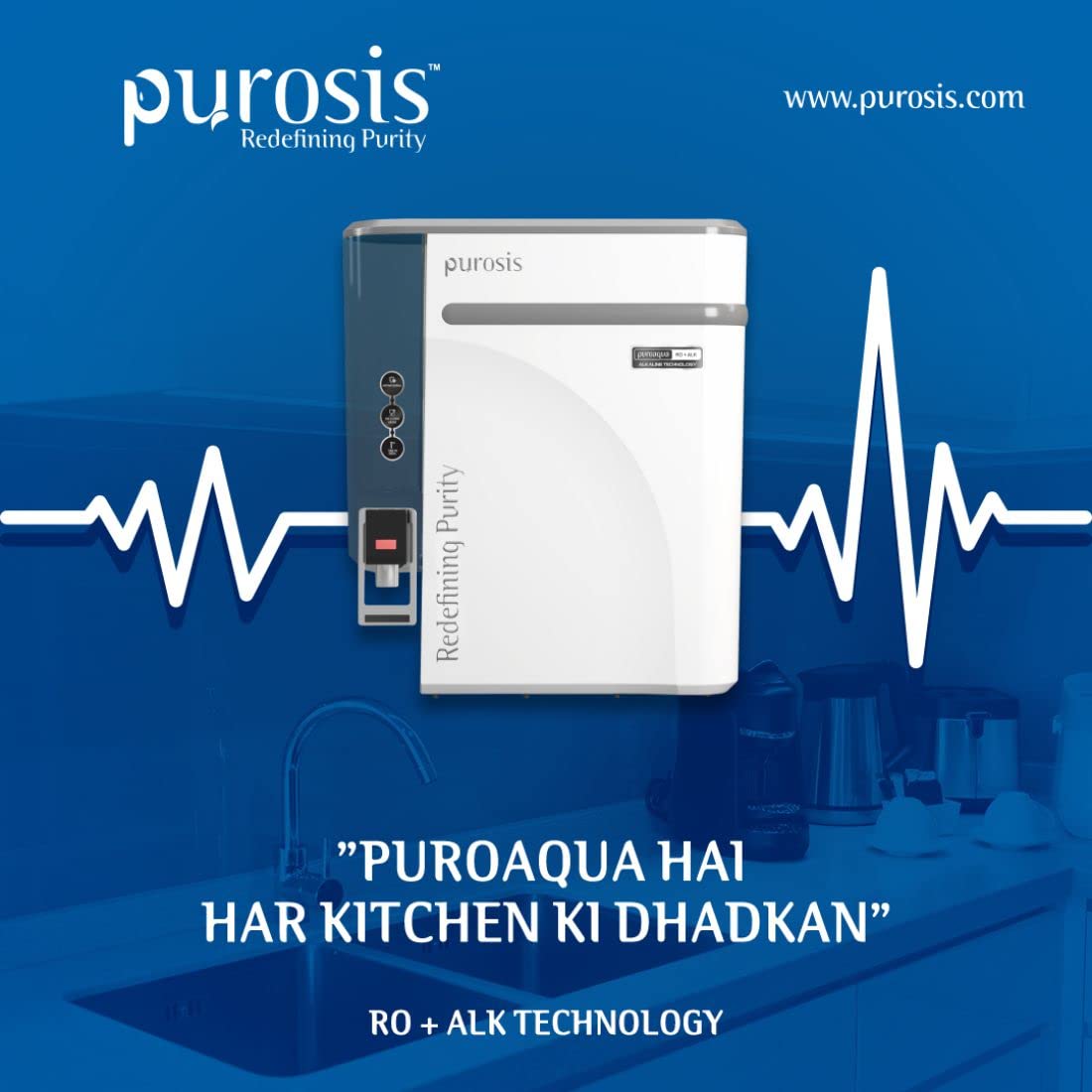 Purosis  Reverse Osmosis (RO) + Alkaline (ALK) Apple White Plastic (9 LTR) Water Purifier, Water Purification, Suitable For Borewell, Tanker, Municipal Water (Apple White)