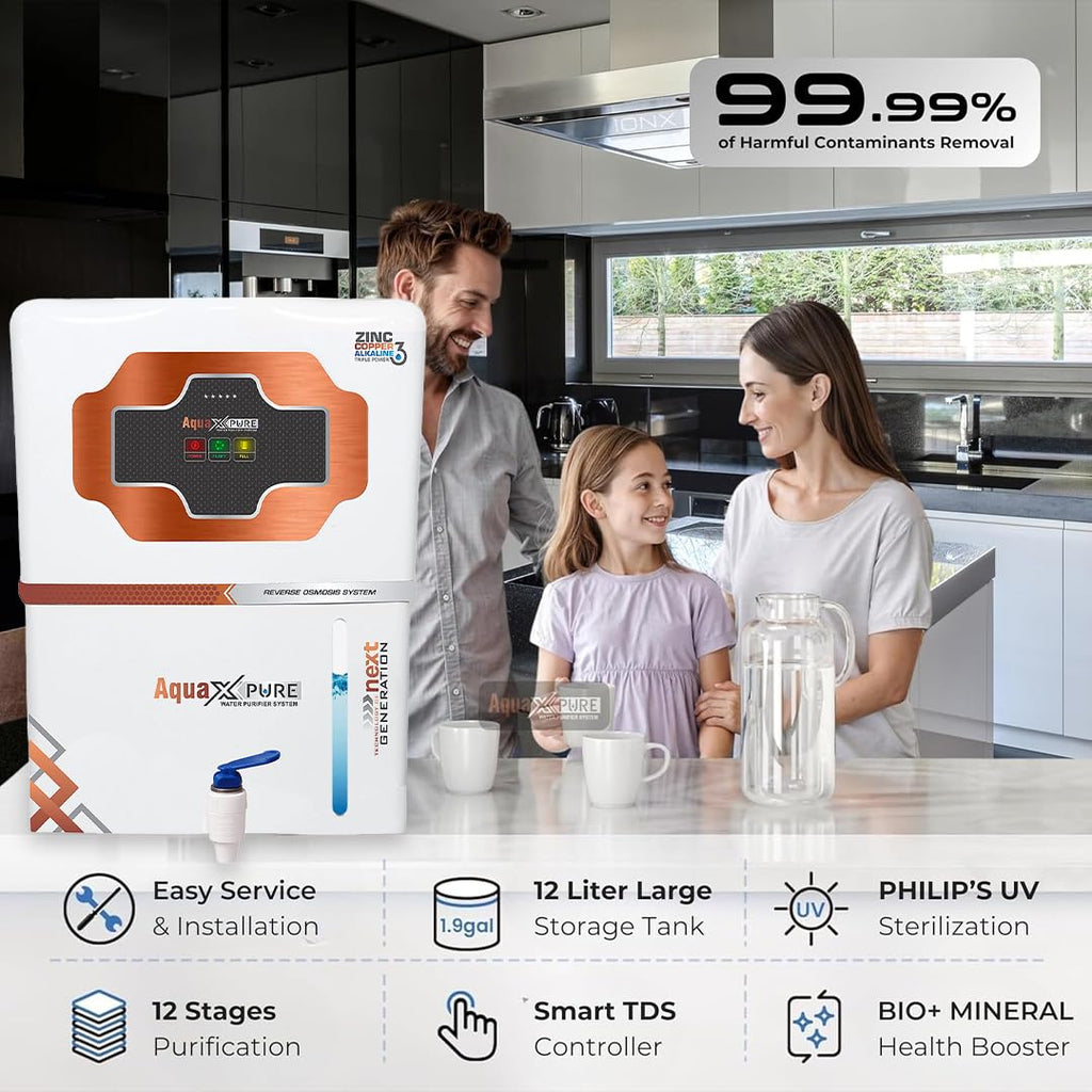 qua X Pure White Ro Water Purifier RO+UV+UF Water Purifier | Copper Zinc Alkaline Technology | Professional Grade Water Purification