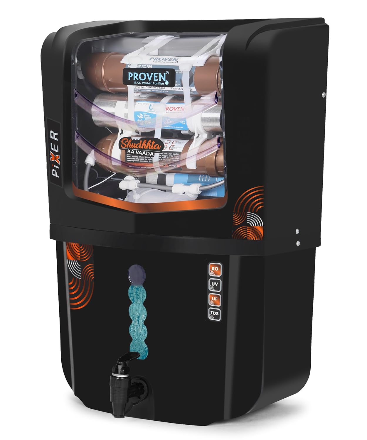 Proven Pixer RO + UV + UF Water Purifier for Home | Copper + TDS Controller | 10L | ISI Certified | for Borewell, Tanker & Municipal Water | 12-Stage Purification