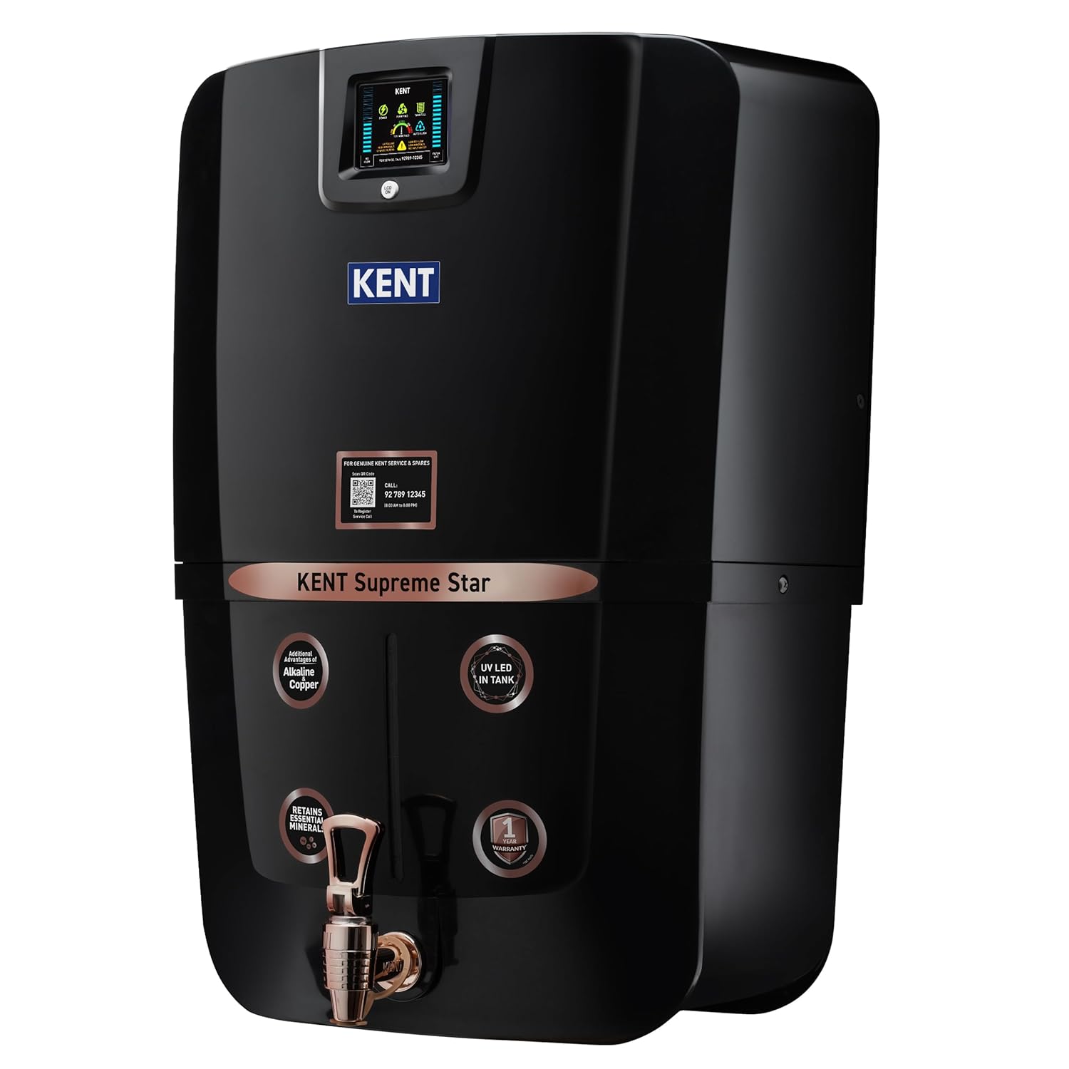 KENT Supreme Plus Alkaline+Copper RO Water Purifier | RO+UV+UF+Alk +Cu+TDSControl+UV LED Tank|Advanced ROTech for SabseShudh Paani |Auto Flush| 8L|20LPH