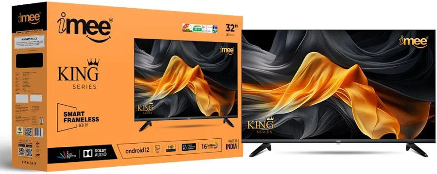 IMEE 32 Inch King Series Smart Frameless Led Tv With Bluetooth & 4K Ready | Android 12 | With ARM Cortex Processor | 1GB Ram 8GB Rom